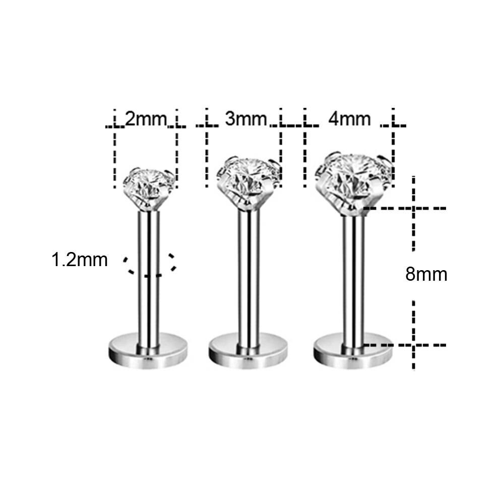 3Pcs/lot 16G Stainless Steel Lip Labret Piercing Set Crystal Monroe Lip Stud Ring Tragus Helix Conch Cartilage Earring Piercing: ZH811