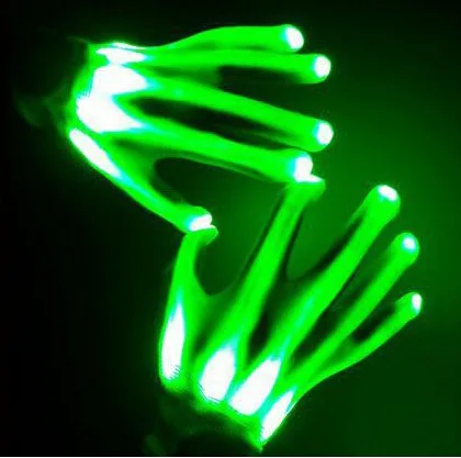 Luvas de led neon guantes brilhantes festa de halloween luz adereços luminosos piscando crânio luvas palco traje suprimentos: green