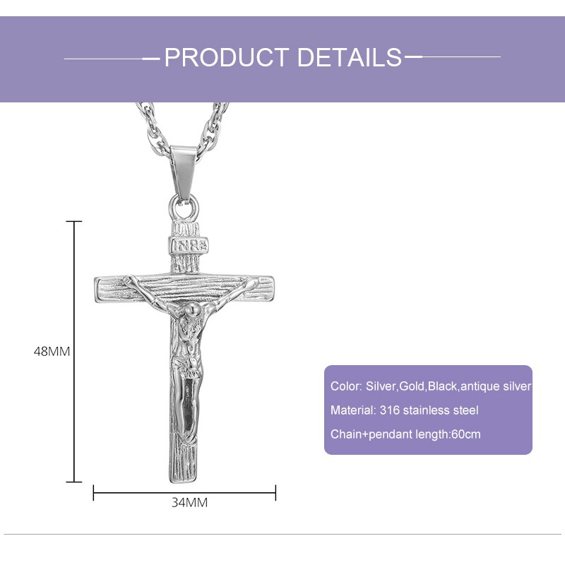 Jesus Crucified Cross Necklace Men Pendant 4 Colors Stainless Steel Chain Choker for Women Christian Classic Jewelry Christ