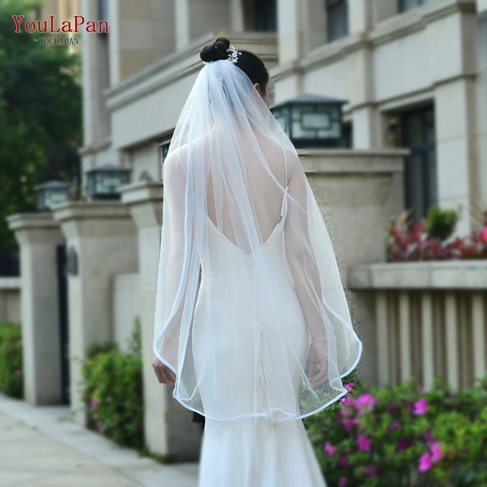 YouLaPan V21 velo da sposa bianco avorio per velo da spalla con pettine velo da sposa velato turco bordo del nastro velo da sposa velo da sposa