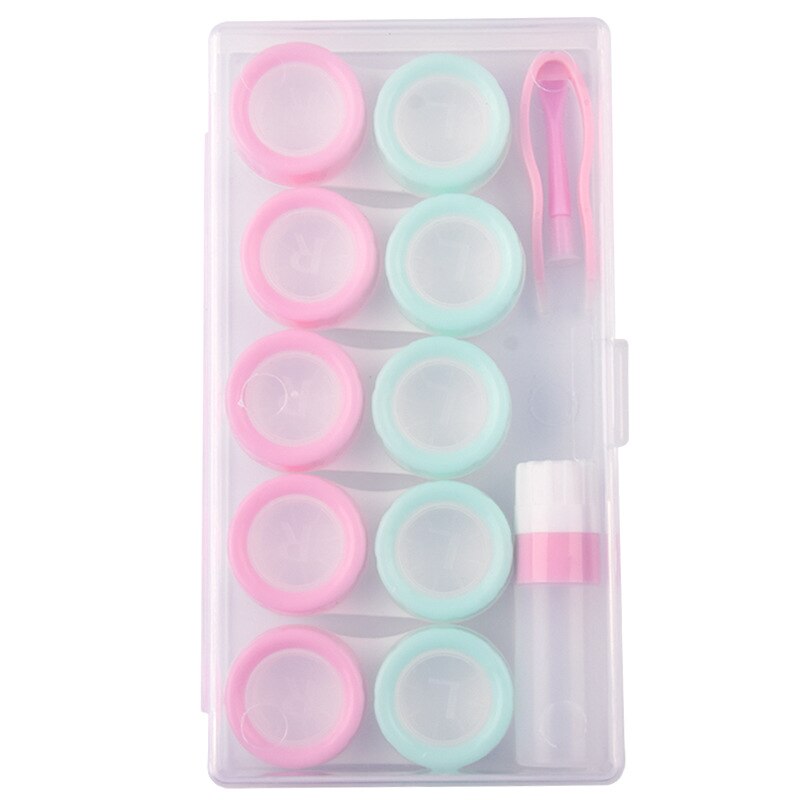 5 Pairs Contact Lens Case Eye Contact Lens Box Women Travel Contact Lenses Case Soak Container Lenses Box for Beauty Pupil: pink green