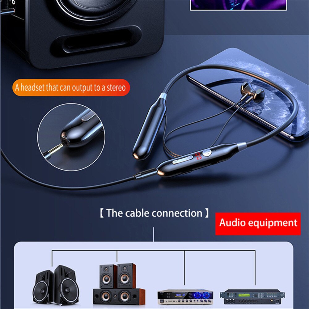 100 Uur Uithoudingsvermogen Bluetooth5.0 Draadloze Hoofdtelefoon Stereo Bass Hoofdtelefoon Nekband Power Led Display Headset Tf Card
