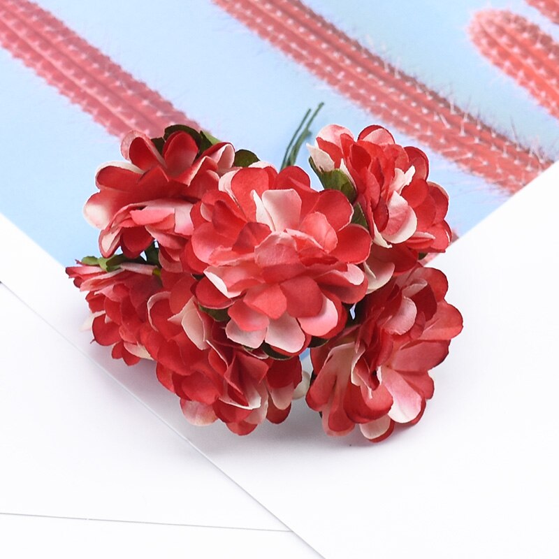 6 stykker papir nellike blomster dekorativ krans brud håndled broche juleblomster gør det selv bryllup boks kunstige blomster: 9