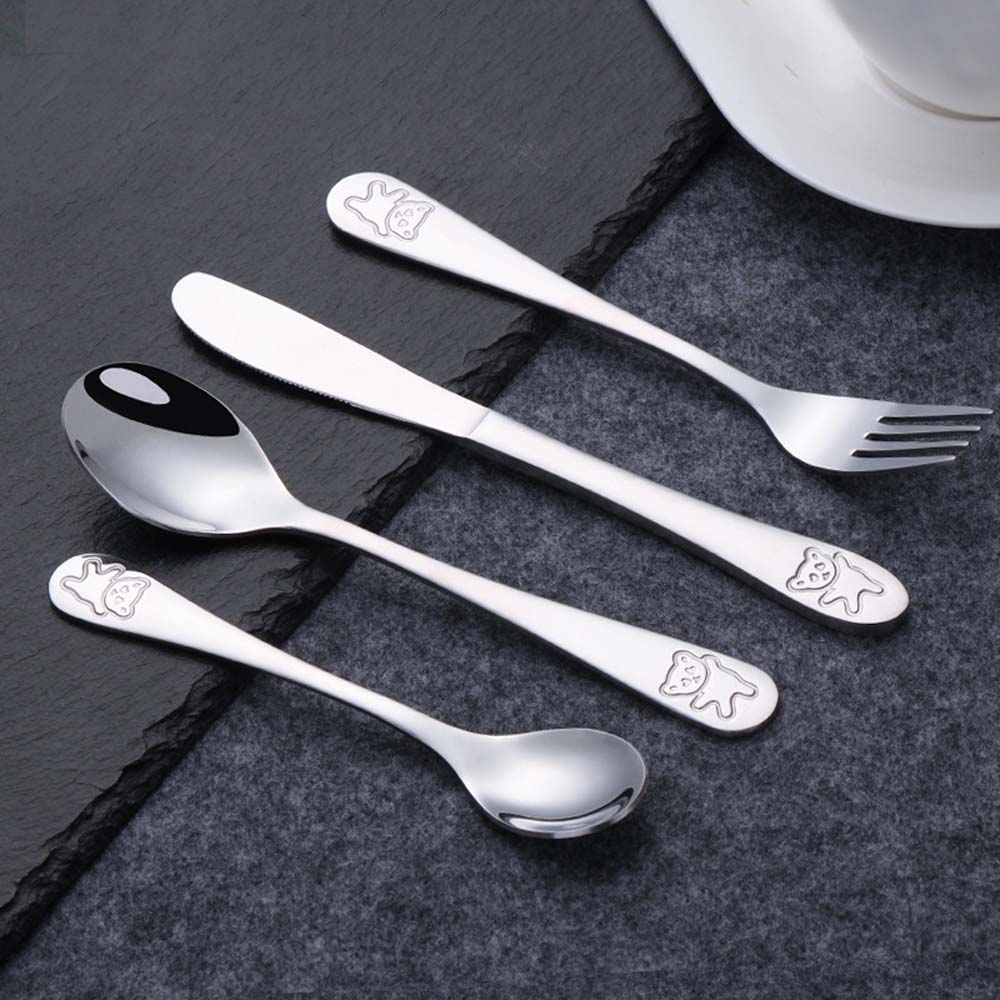 1Pcs Baby Dishes Stainless Steel Teaspoon Spoon Fork Knife Utensils Set Baby Kids Learning Eating Habit Children Tableware