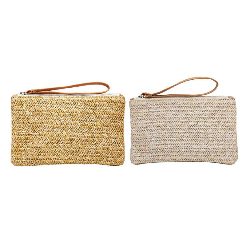 Beach Straw Hand Woven Weaving Clutch Bag Casual Women Wallet Handbag Summer Beach Hand Bags Mobile Phone Pocket Purse