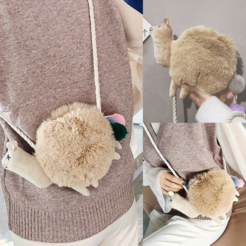 Kvinder pige alpaca lama håndtaske blød plys skulder crossbody tasker taske taske pung tegnebog mini mønt punge