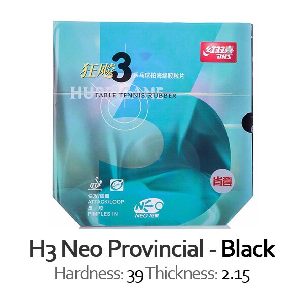 DHS Provincial Hurricane 3 Table Tennis Rubber Orange Sponge Original DHS Hurricane 3 PRO NEO Ping Pong Sponge: NEO Black H39 T2.15