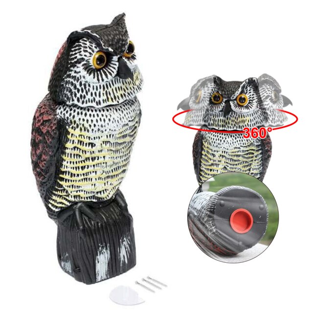 Realistische Vogel Scarer Roterende Kop Geluid Uil Prowler Decoy Bescherming Repellent Pest Control Vogelverschrikker Tuin Yard Bewegen: no sounds