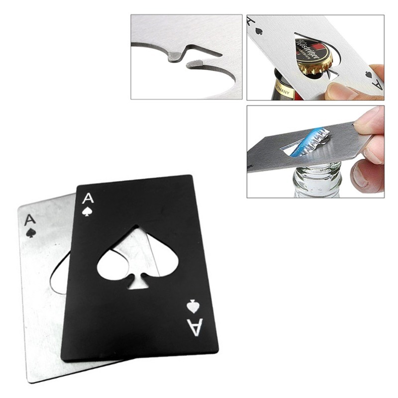 1 stk poker multiværktøj øl oplukker spillekort spar es poker flaske rustfri stjæle åbner værktøj multifunktion lomme pung