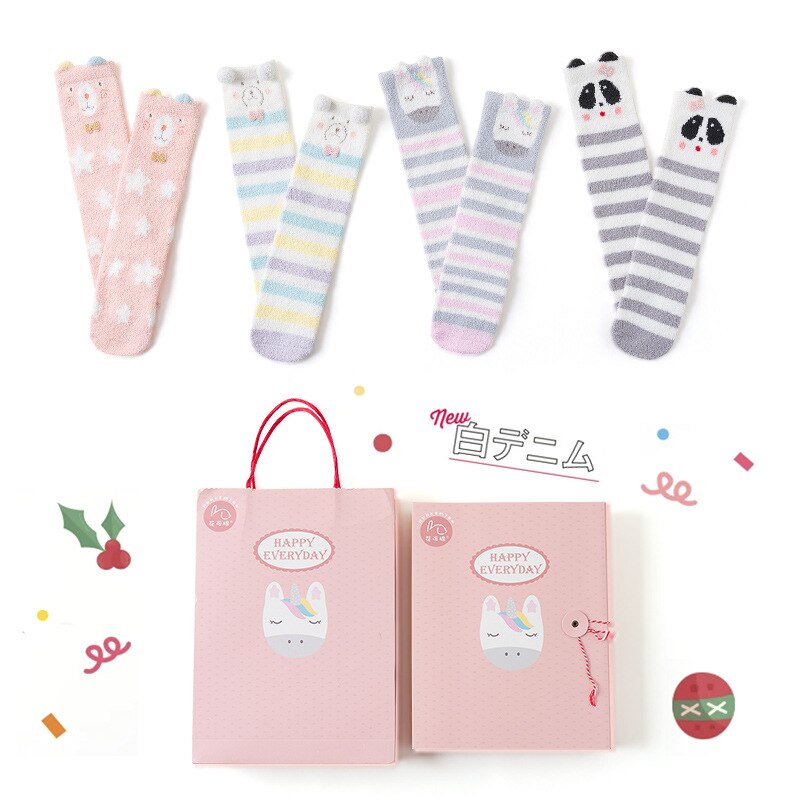 4 paia confezione regalo calzini natalizi per bambini autunno/inverno velluto corallo mantieni caldi calzini per bambini calzini genitore-figlio carini di alta qualità: ML19-966
