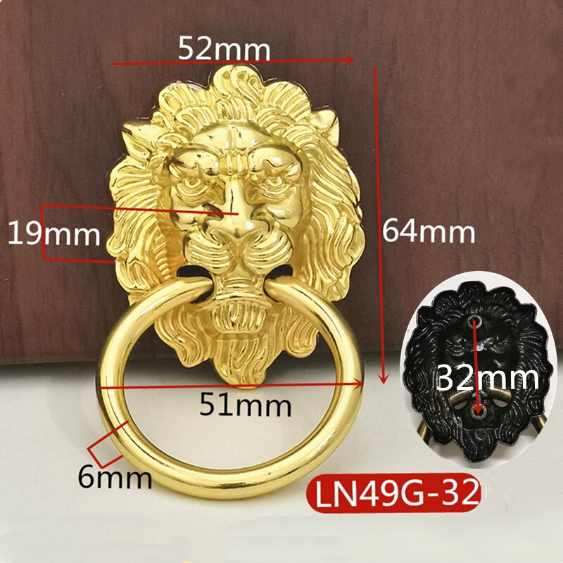 66 x 41mm møbelhåndtag løvehåndtagskabinet og skuffer klassisk træk bronze skab håndtag ringsknapper 1 stk med skrue: Gylden stor