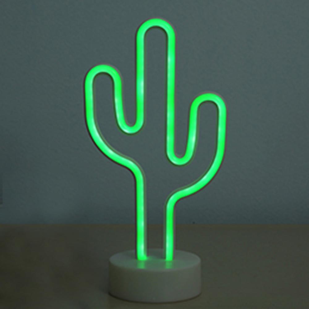 Neonskilt ledet lampe neonlys til værelser usb kabel / batteridrevet skrivebord borddekoration flamingo enhjørning kaktus jul: Kaktus