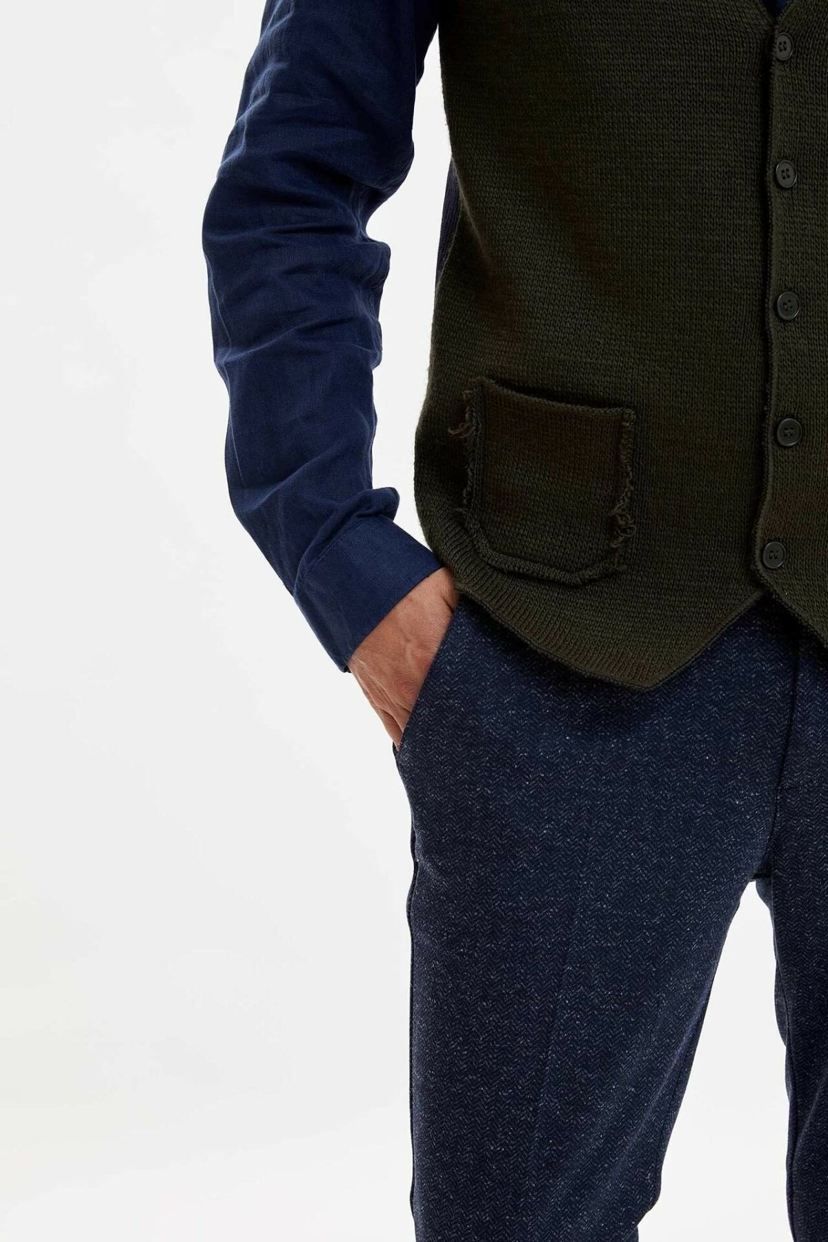 DeFacto Man Spring Knitted Vest Men Casual Pocket Decors Vest Tops Male Black Green Color Vest-I3539AZ18SP