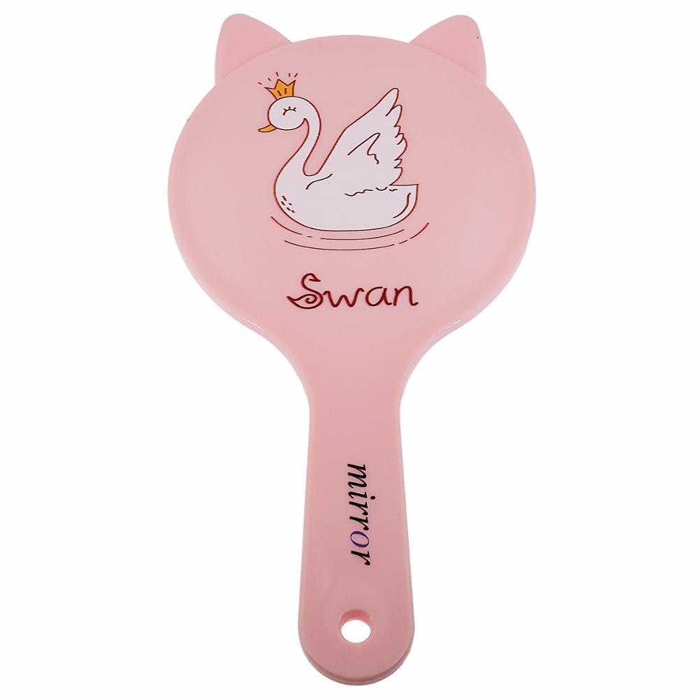 Handgreep make-upspiegel prinsessenkasteel kattenoorvorm ronde cosmetische handspiegel met handvat voor dames schoonheidssalon: Roze