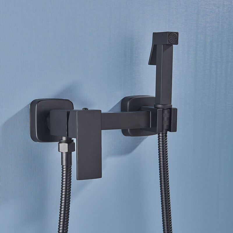 Zwart Bidet Kraan Messing Douche Tap Wasmachine Mixer Moslim Koud En Warm Verstelbare Installeren Douche Spuitkop Hoge Druk: Black Hot Cold B