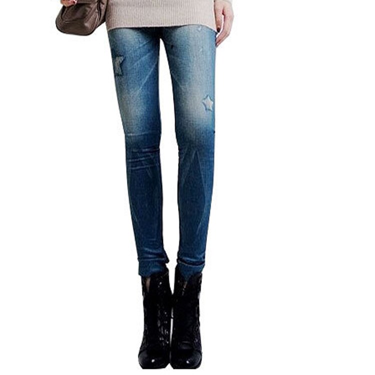 Laihat tytöt pakarat hoikka ohuet pienet jalat housut stretch lumihiutale jäljitelmä denim polyesteri e spandex naisten leggingsit: Xyv 123j