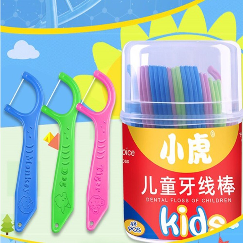 48pcs/box Children Dental Flosser Interdental Brush Teeth Stick Toothpicks Floss Ultra-fine Smooth Safety Oral Teeth Cleaning