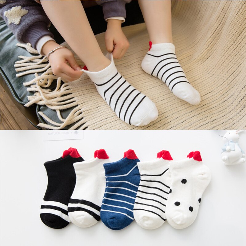 5 paia/lotto calzini per bambini autunno inverno calzini in cotone ragazze Short Sox 1-12 anni cuore bambini ragazzo calzini traspiranti calzini da pavimento: Fringe point / 9 to 12 Yrs