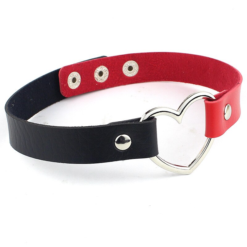 Zoeber Punk Lederen Handgemaakte Charm Chokers Kettingen Vrouwen Hart Gesp Riem Charm Kawaii Lolita Metalen Ketting Kraag: red black 78