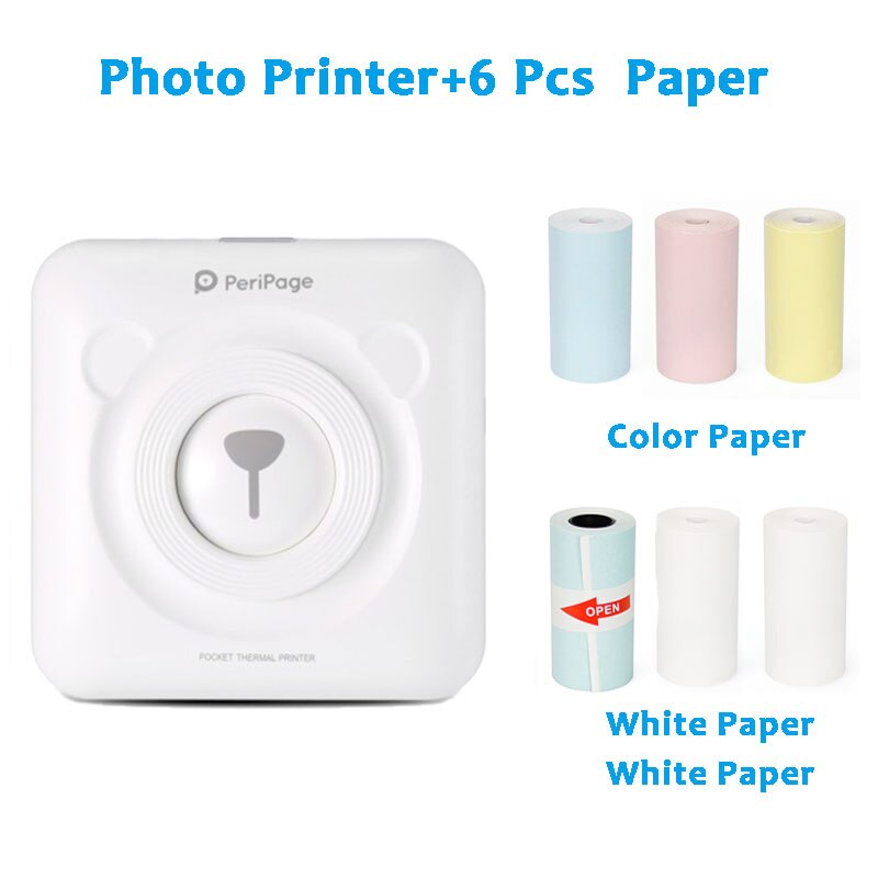 Peripage-Mini impresora térmica de bolsillo A6, dispositivo de impresión portátil de 58mm, color rojo y amarillo, inalámbrica, Bluetooth, Android e IOS, novedad: W 6 Pcs Paper