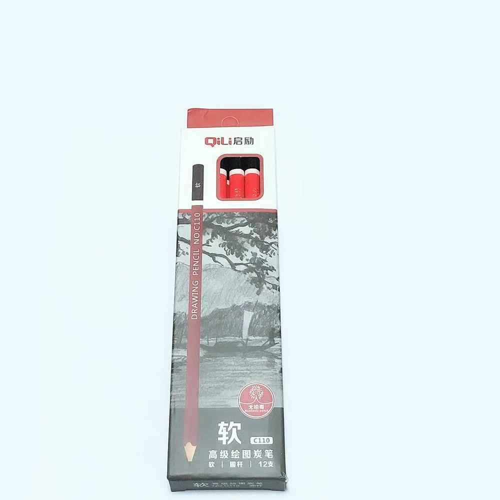 12 pcs/box Sketch pencil HB 2B 3B 4B 5B 6B 8B 10B 2H 3H Soft medium hard carbon pen Office school drawing pencil: Charcoal pen-soft