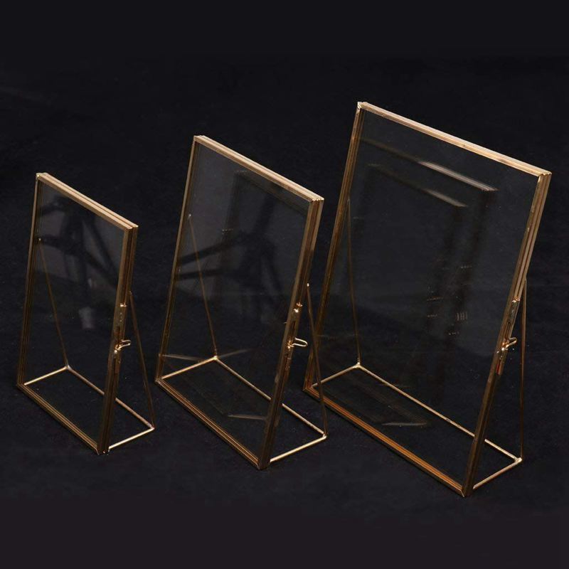 Simple Antique Rectangular Freestanding Transparent Glass Photo Frame for Home Decoration - Gold, 15.2 x 20.3 cm