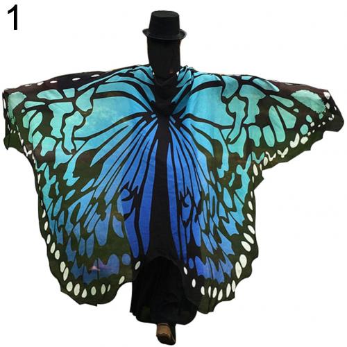 Butterfly Wing Polyester Beach Towel Cape Scarf Women Christmas Halloween Summer Printed Towel Lady Clothes: Blue