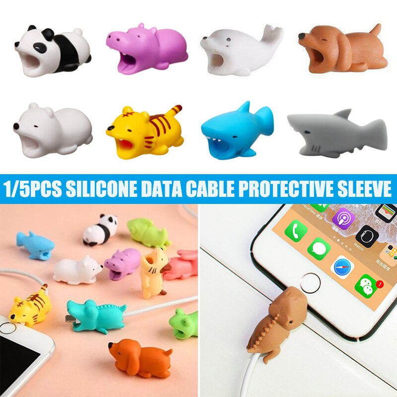 Cute Animal Cartoon Cable Saver Cover Phone USB Bite Charger Data Cord Protector Silicone DJA88