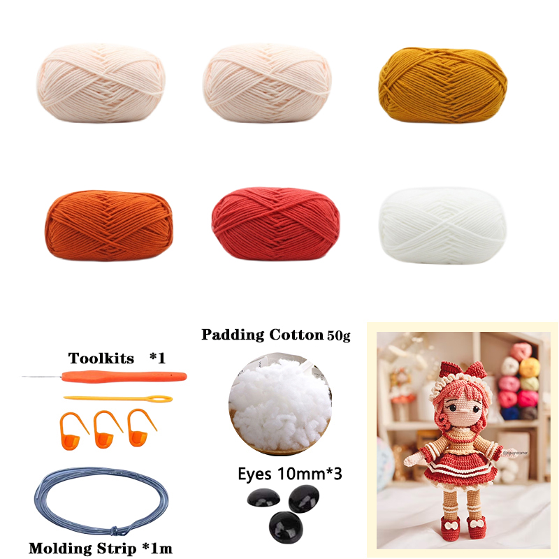 Gehaakte meisjes Amigurumi gehaakte pop truien DIY haak meisjes materiaal Kit met garen accessoires patroon kinderen cadeau Home Decor: Bordeaux
