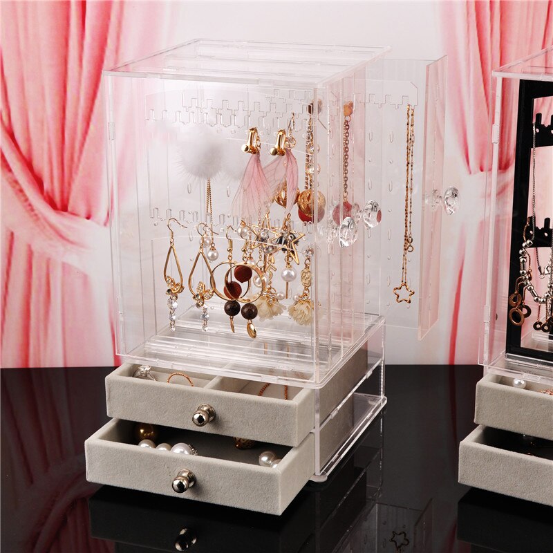 Jewelry Organizer Storage Box Necklace Display Case Earrings Bracelet Hanger Decoration Girls Women Makeup Storage Case