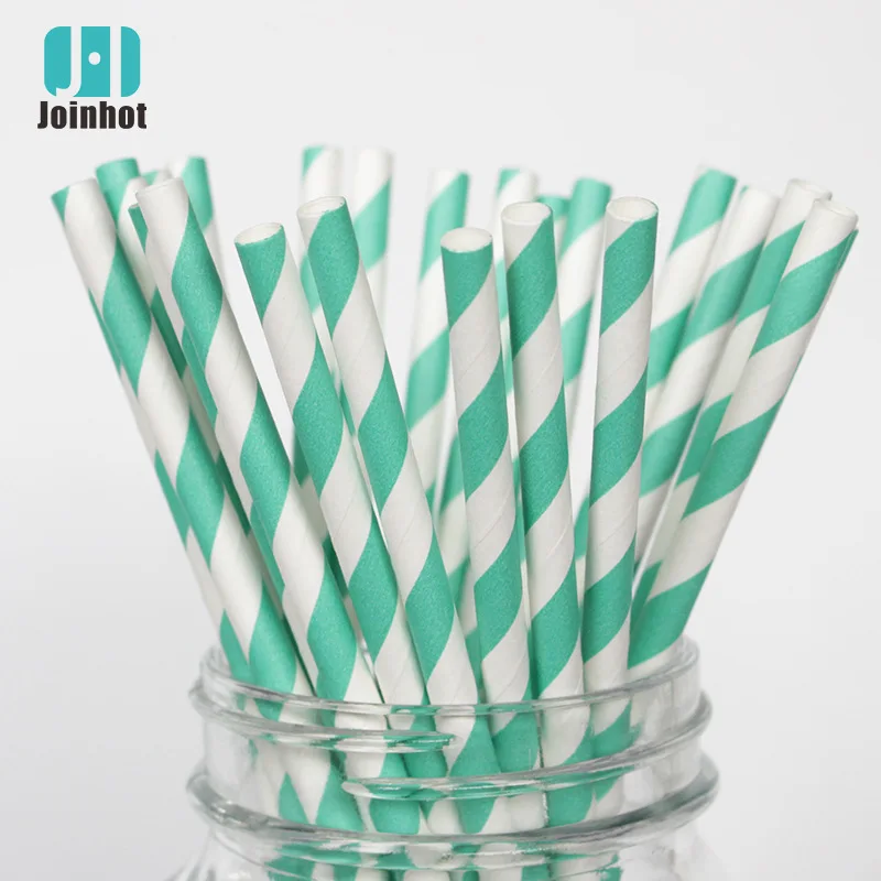 200 Biodegradable Paper Straws Assorted Rainbow Colors Striped Drinking Straws for Juice birthdays partys: Olive