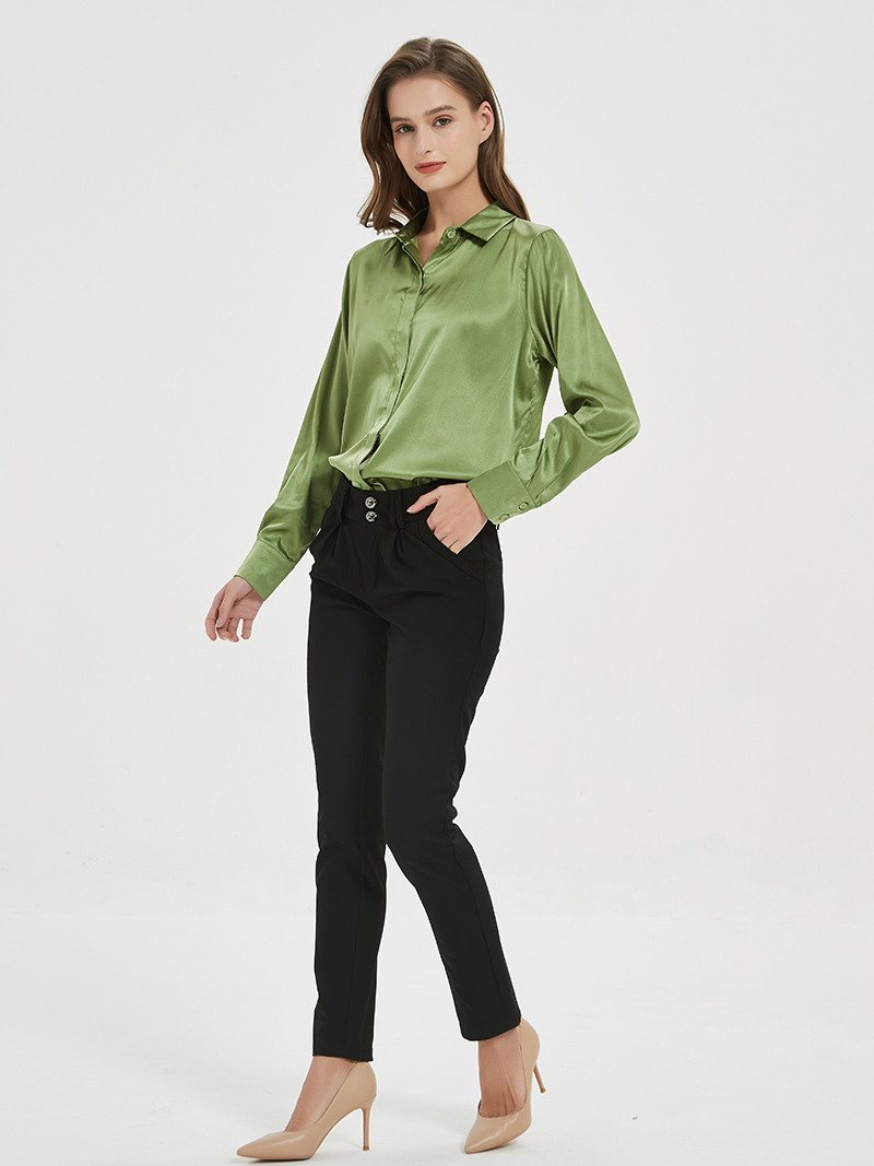 SuyaDream-camisas lisas de seda 93% auténtica para mujer, Blusa de manga larga de 7% licra, Top para oficina, primavera y otoño, 2022