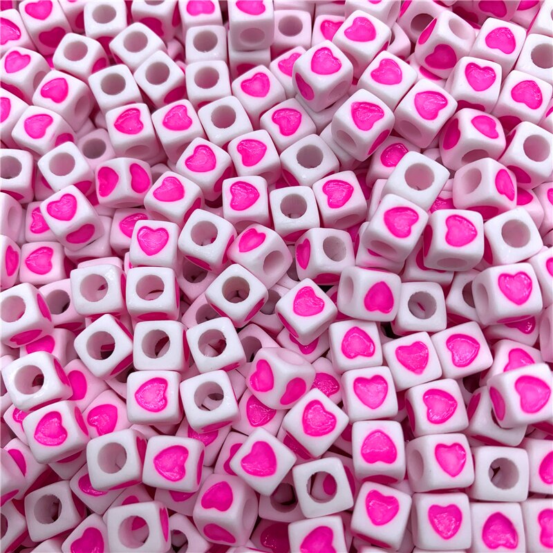 50pcs/Lot 7x7mm Acrylic Spaced Beads Square Shape Love Heart Beads For Jewelry Making DIY Handmade Charms Bracelet: 05