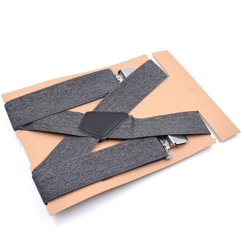 5cm Wide Men Suspenders High Elastic Adjustable 4 Strong Clips Suspender Heavy Duty X Back Trousers Braces: gray