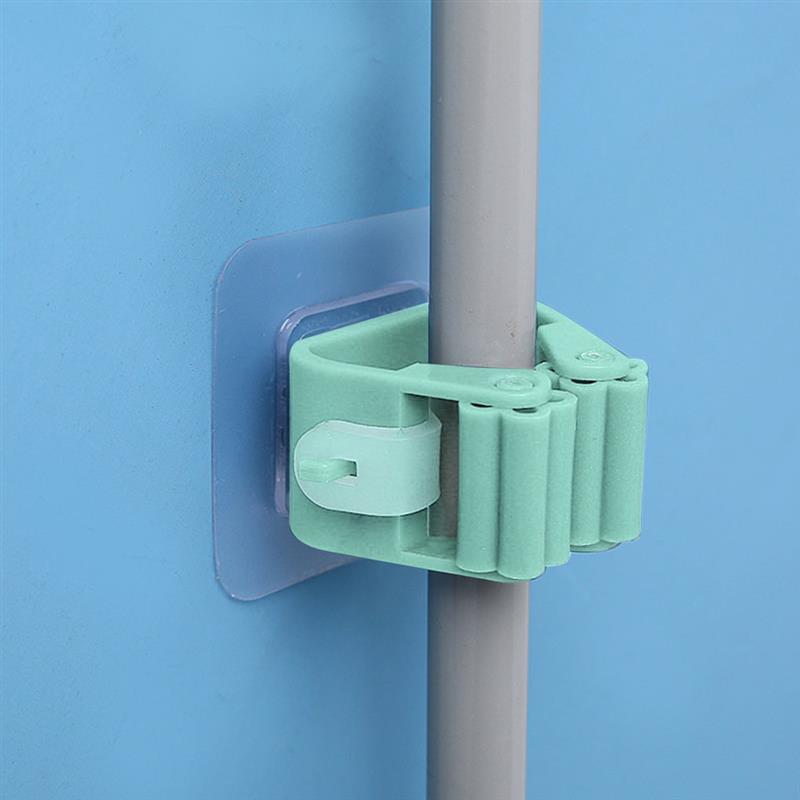 Wall Mounted Mop Holder Bathroom Toilet Lavatory Broom Mop Gripper Adhesive Wall Hanger, Green