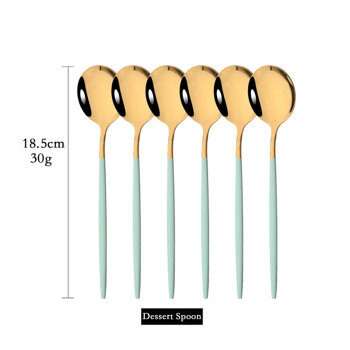 Mint Gold Tableware Cutlery Set Mirror Stainless Steel Dinnerware Dessert Knife Fork Ice Spoon Flatware Set Dinner Silverware: 6Pcs Dessert Spoon