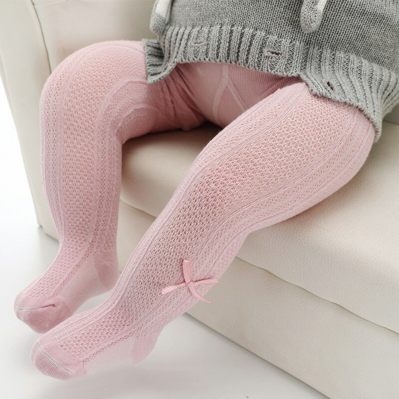 Nuovo Carino Archi Rosa Principessa Del bambino Della Ragazza Collant Morbido Cotone Sottile Della Maglia Delle Ragazze Del bambino Collant Calze Collant: rosa / 12-24M