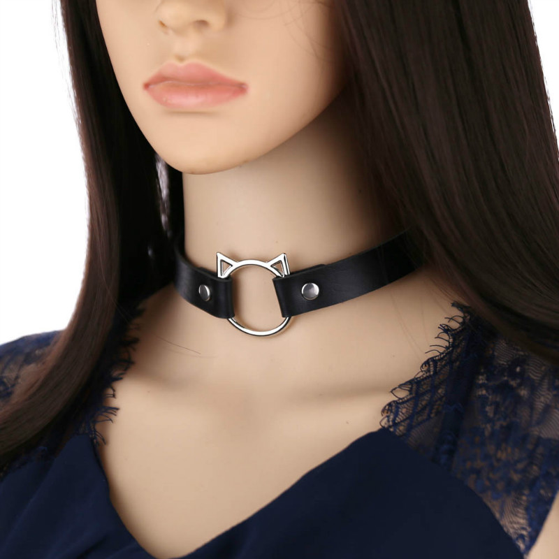 Punk Harajuku Collar Choker Necklace Kit head PU Leather Choker Punk Goth 100% Handmade Neck Bracelet animal Jewelry