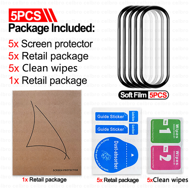 Filme protetor de tela de vidro macio para xiaomi mi banda 4 5 6 miband relógio inteligente capa protetora caso cinta pulseira acessórios: 5pcs Soft Film / For Xiaomi band 6