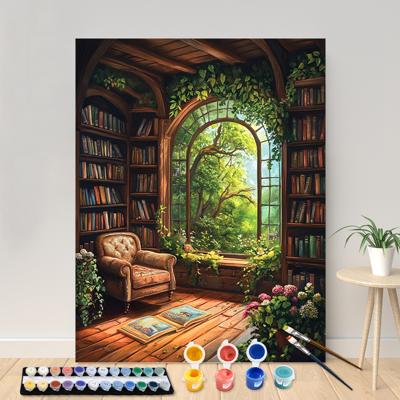 Painting By Numbers The Quiet Library Acrylic Paint Canvas Portrait Family Children Photo Christmas: Chocolate / 30x30cm