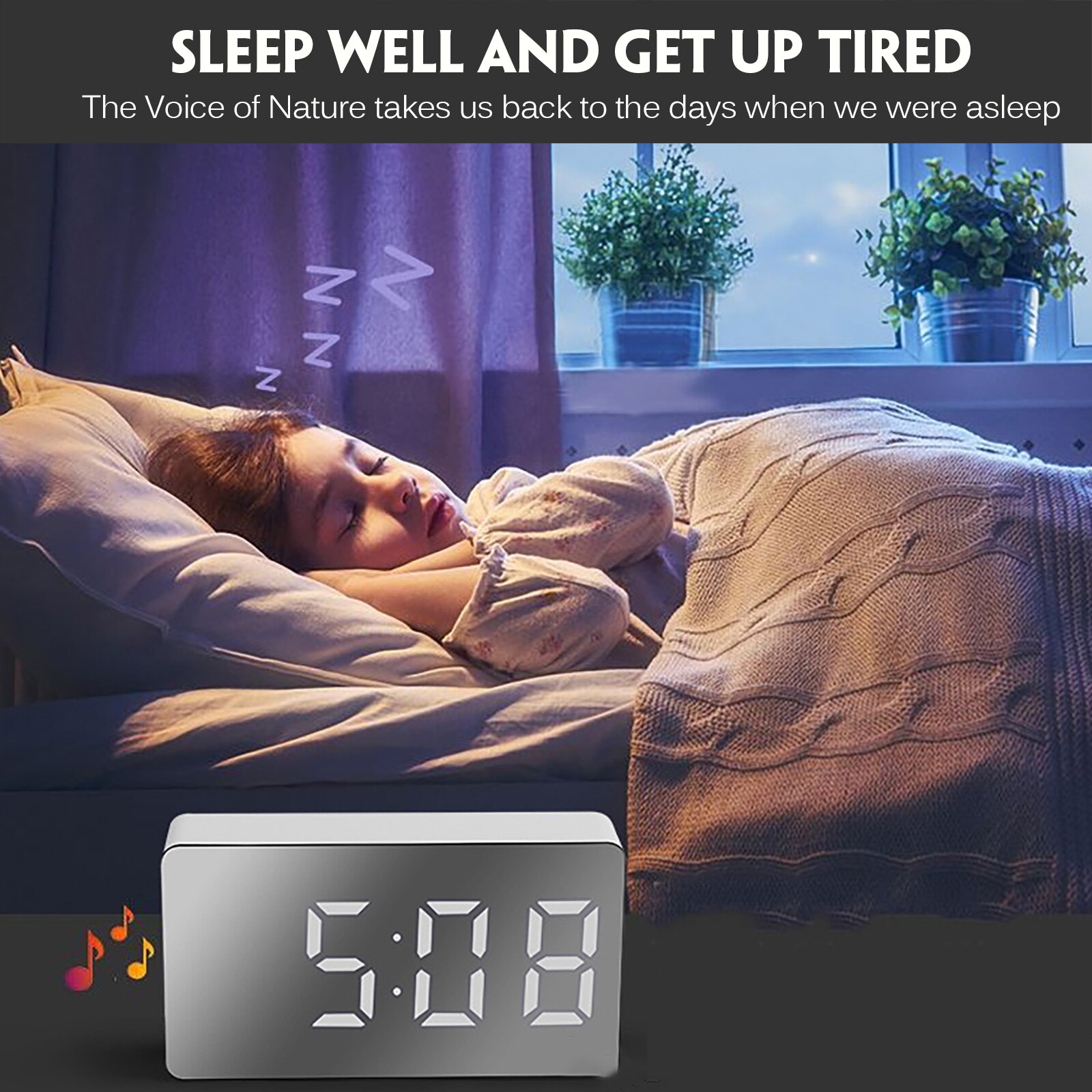 Digital Alarm Clock LED Display Clock Compact Mirror Alarm Clock For Bedside Desktop Office For CR2025/2032 Button Battery