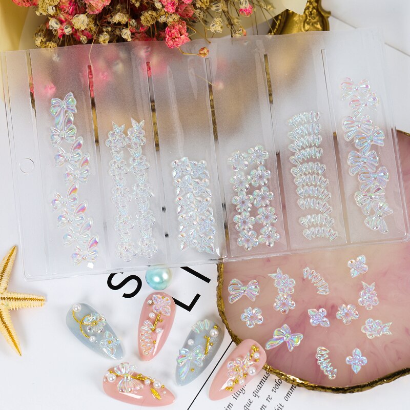 1Pack 3D Glitter Doorschijnend Ab Vlinder Strikjes Bloemen Geglazuurd Arylic Nail Art Rhinestone Gems Decoraties Manicure Diy Tips