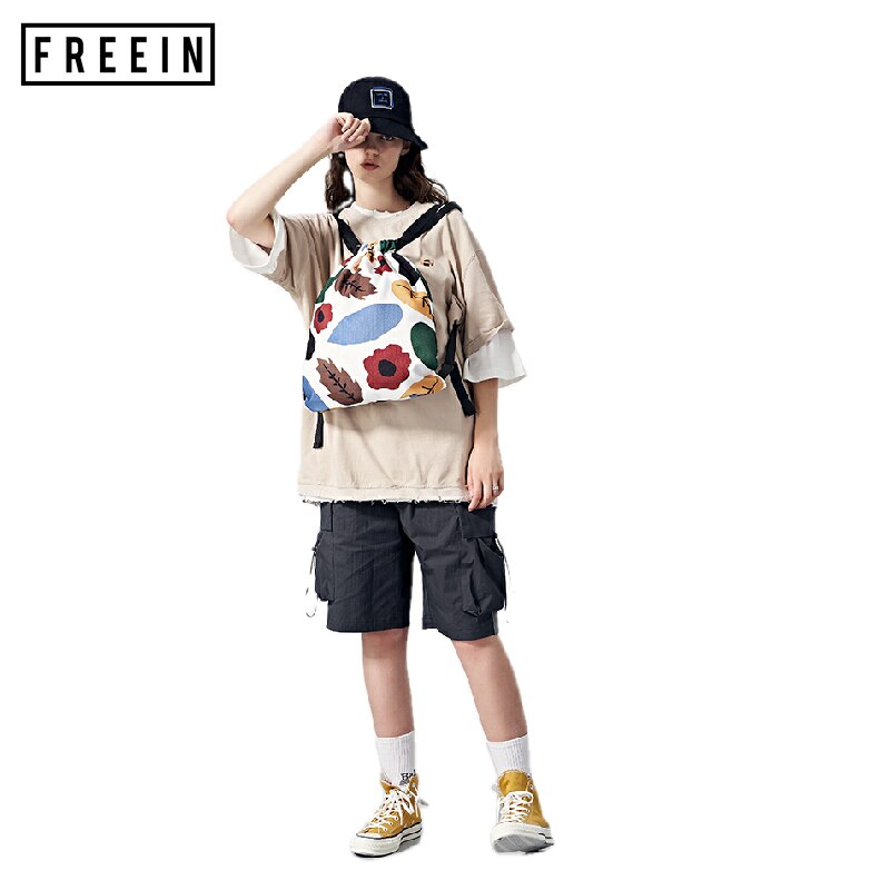 Freein Kleurrijke Gedrukt Pouch Tasje Rugzak Bloemblaadje Leaf Outdoor Waterdichte Japanse Wandelen Lente Zomer Stijl
