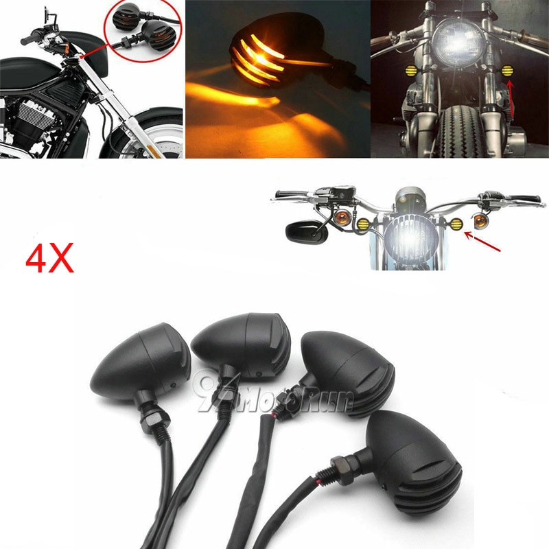4x musta moottoripyörän luodin suuntavilkku honda vt shadow ace classic 500 700 750 1100/ yamaha v-star xvs 650 1100 classic