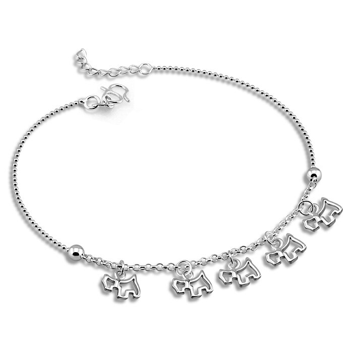 Woman 925 Sterling Silver Anklets Cute Puppy Foot Chain Length 27cm Birthday for Girl