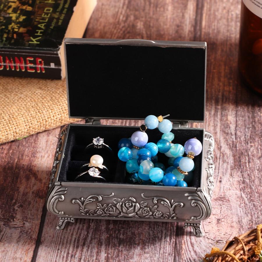 Retro zinklegering metalen stereoscopische roos gesneden sieradendoos ring oorbellen container horlogehouder doos horloge display doos j