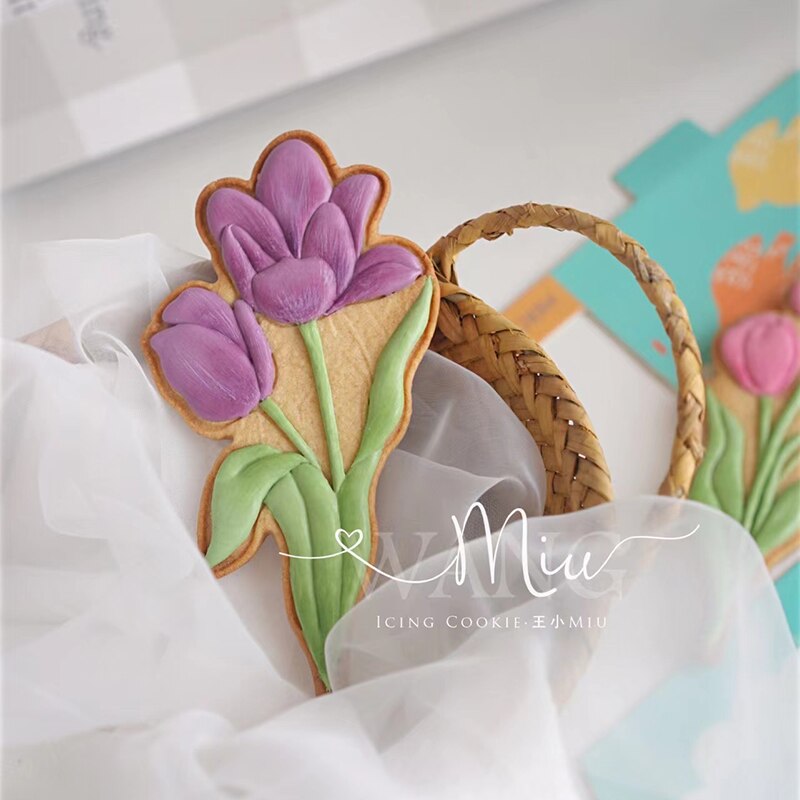 Molde con patrón de tulipán para el día de la madre, cortador de galletas con forma de flor de dibujos animados, ramo, molde de Fondant, moldes para galletas con glaseado