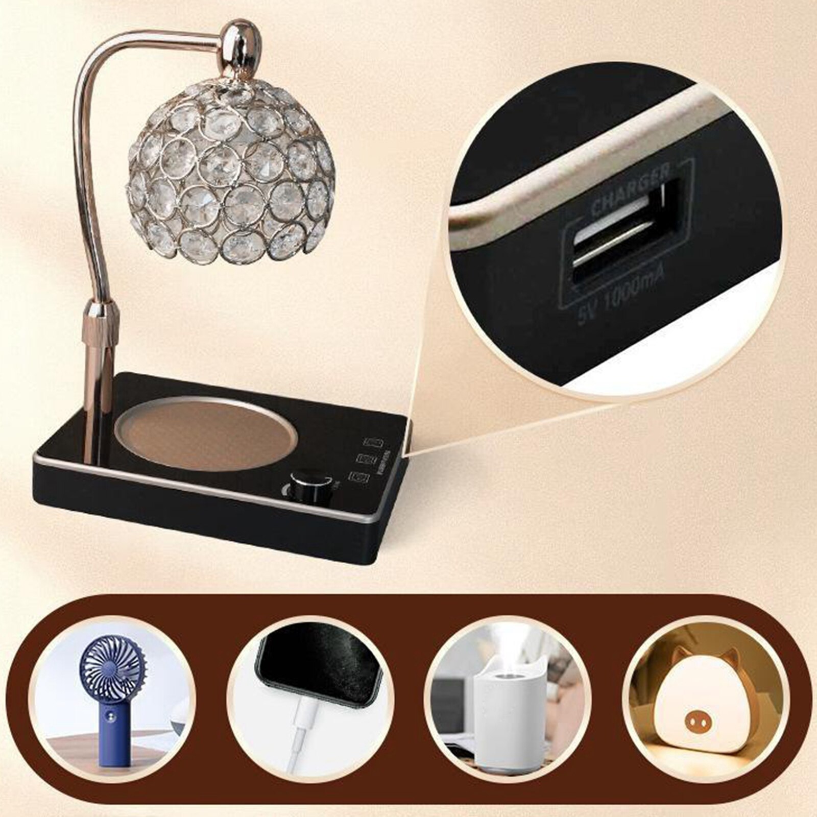 Electric Candle Warmer Wax Melter Fragrance Lamp Dimmable Night Light: Gold