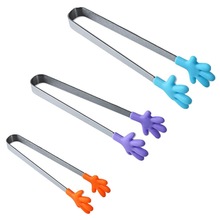 Pinza de acero inoxidable para cocina, utensilio de cocina de silicona, pinza de alimento para hielo, barbacoa, ensalada, Clip de mano