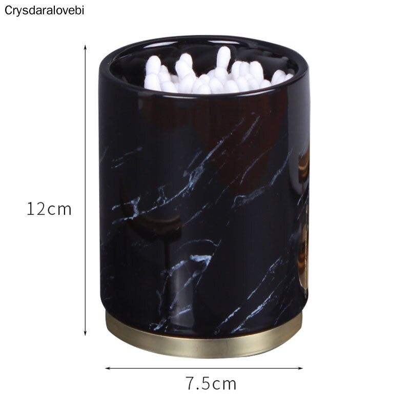 Mármol de cerámica caja de almacenamiento de algodón organizador de hisopo casa palillo titular de oro de lujo de baño recipiente para algodones con tapa